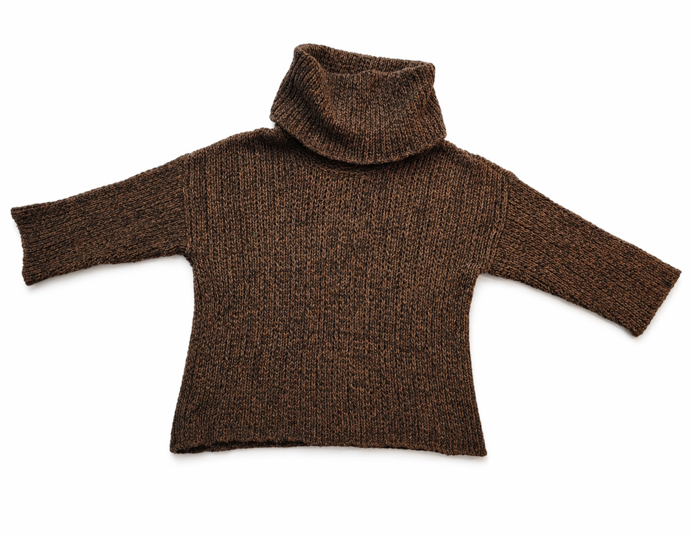 Eileen Fisher L Wool Cashmere Italian Yarn Turtleneck Sweater Brown Minimalist